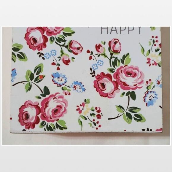 New White Floral Motivational BE HAPPY Wood Box Sign Décor - Picture 3 of 10